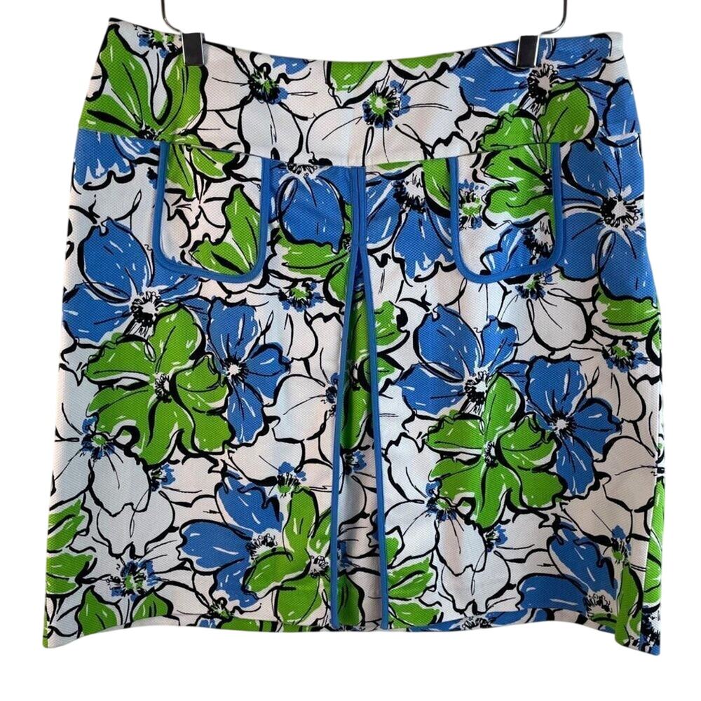 Andrea Viccaro Blue & Green Floral Skirt Size 16 NWT